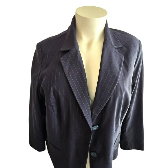 Lane Bryant Womens Pinstripe Blazer Navy Blue Womans Plus Size 28 JJ4033 - Picture 3 of 11
